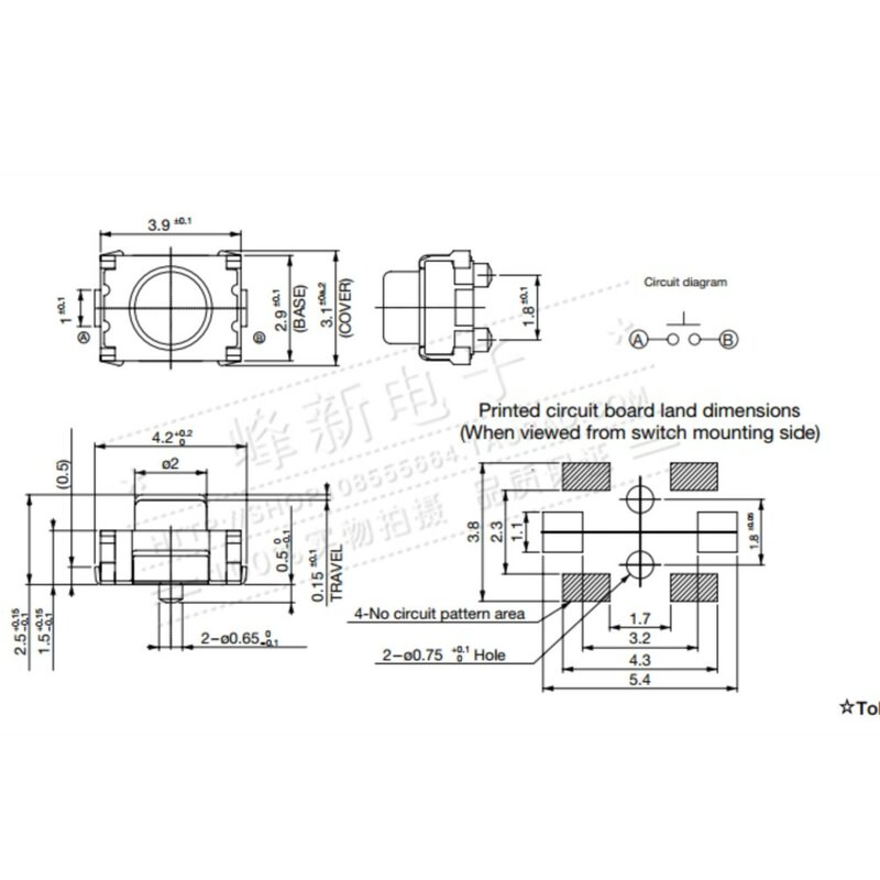 20 piezas-Interruptor táctil de 2 pies, pulsador de micromovimiento con columna Interior, impermeable y a prueba de polvo, SMD, Japón, 3x4x2,5