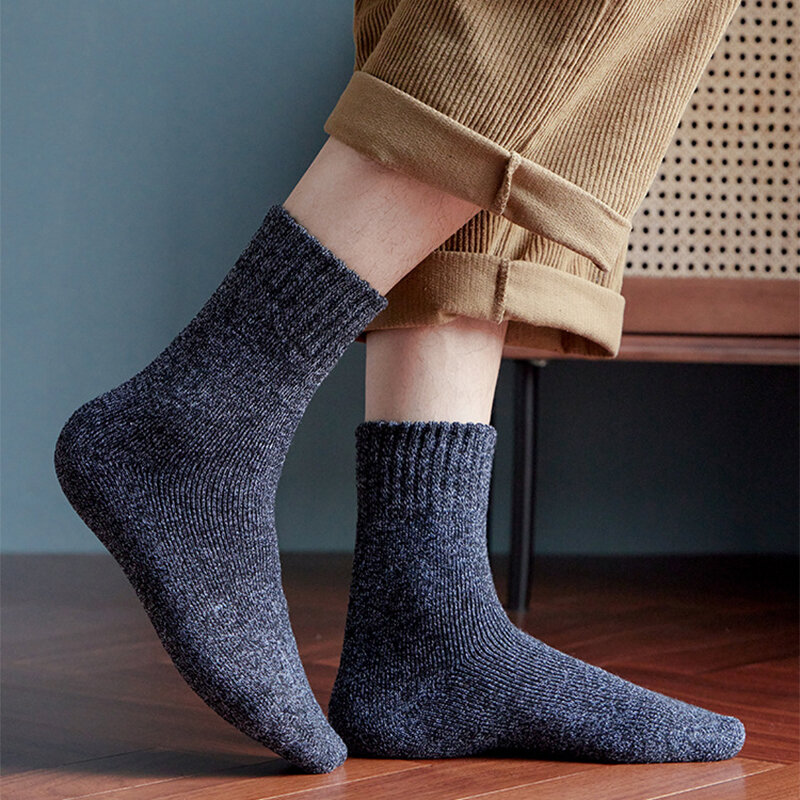 5 Pairs Thickened Winter Warm Mid-calf Socks High Quality Men Towel Socks Padded Cotton Cozy Men Towel Floor Socks US 37-44