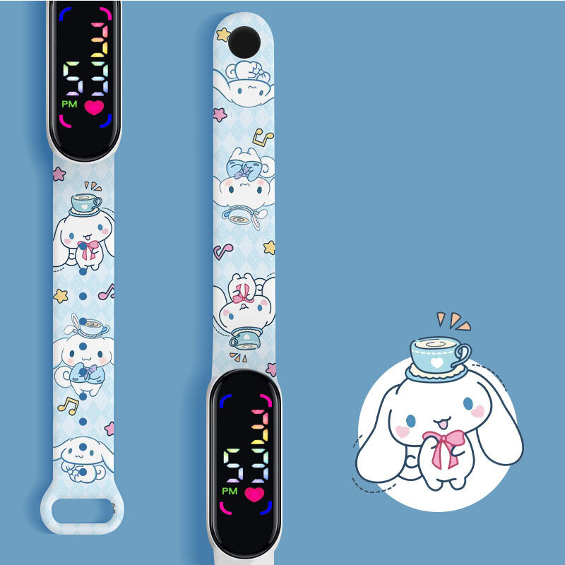 Sanrio-reloj electrónico de Hello Kitty para niños y estudiantes, pulsera con iluminación Led de Hello Kitty y Kuromi, regalo para niños