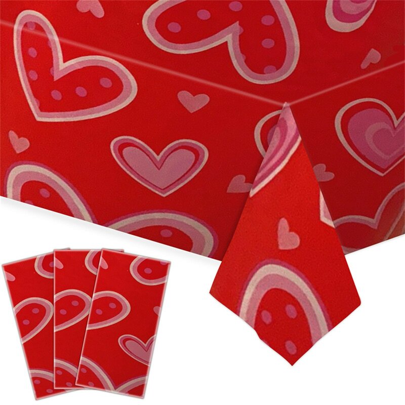 Valentines Day Tablecloths,Valentines Day Table Cover, Red Love Heart Tablecloth Waterproof Rectangle Table Cloth For Valentines