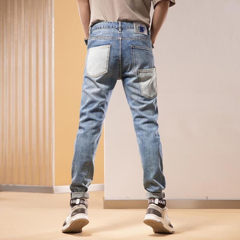 Heren Broek 2024 Herfst Winter Jeans Voor Heren Nieuwe Slim Fit Kleine Voeten Hand Gesplitst Trendy Casual Heren Jeans Heren Kleding