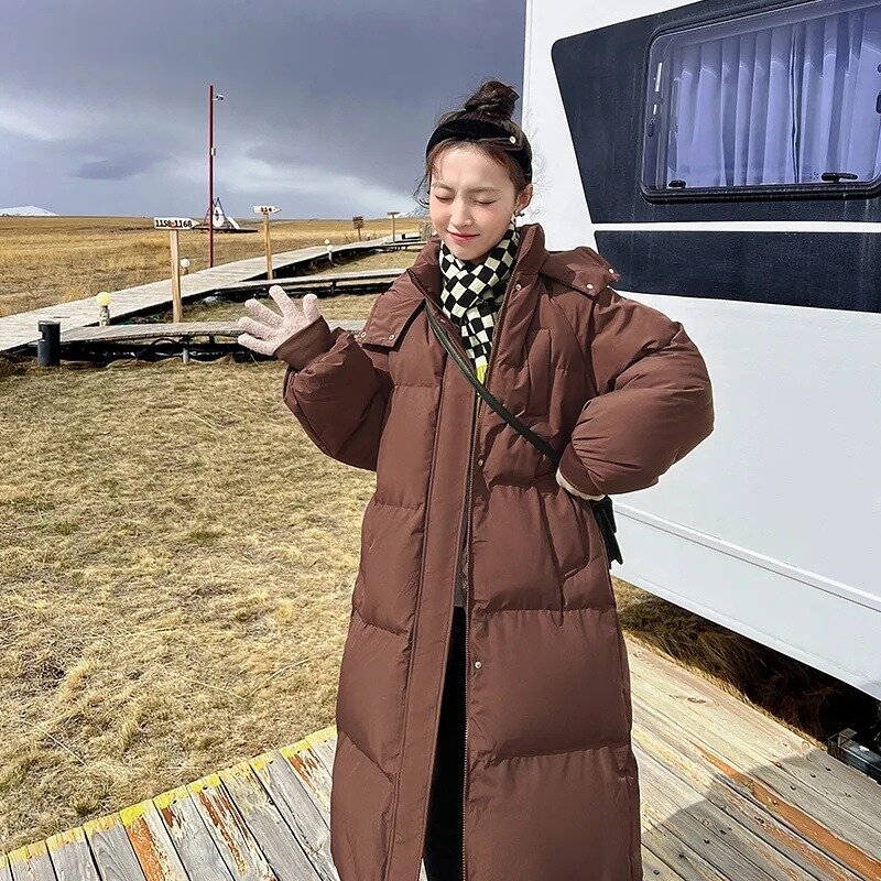 Chaqueta de plumón grueso para mujer, parka acolchada larga de algodón, holgada, informal, con capucha, para invierno, novedad de 2023