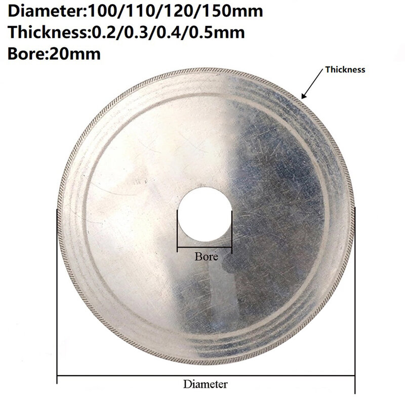 1pc Diamond Cutting Disc 20mm Bore Super Thin Saw Blade Wheel For Glass Stone Amber Crystal Gemstone Cutting 100/110/120/150mm