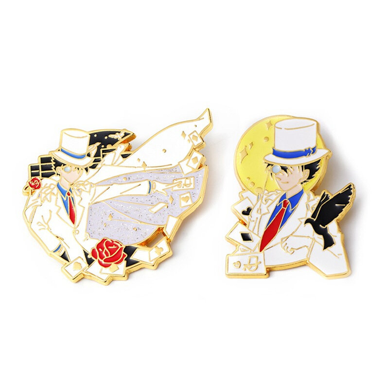 Anime Detective Conan Case Closed Kid the Phantom Thief Kaitou Kiddo costumi Cosplay distintivo in metallo spilla spilla Prop regalo di natale