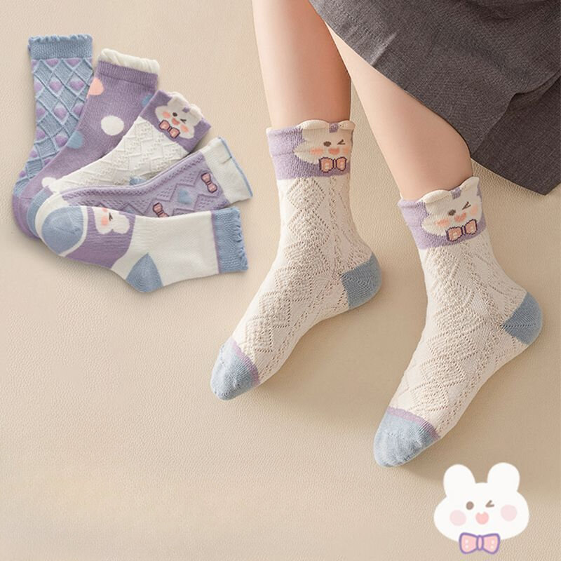 5 Paar viel süße Kaninchen Kinder Socken Sommer atmungsaktive Mesh Mädchen Mittel rohr Socken Kinder Mädchen Rüschen Socken