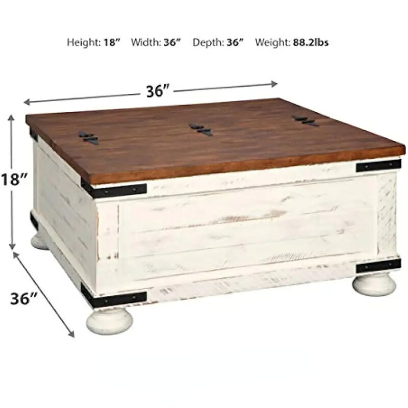 Квадратный журнальный столик для хранения Wystfield с откидной подъемной крышкой, состаренный белый