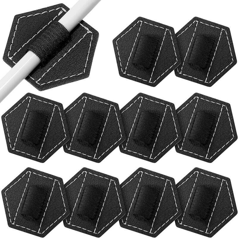 10 Piece Self Adhesive Pen Holders PU Leather About 4.5X4cm For Notebook Hexagon Elastic Journal Pen Holders Loop Holders