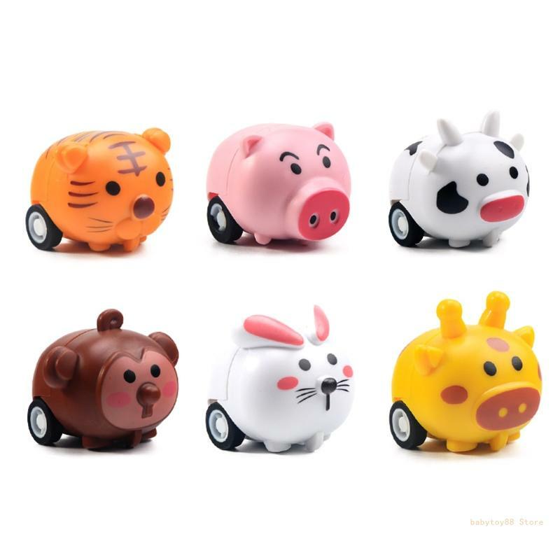 Y4UD 2xCute Animal Pull Back Car Toy for Themed Parties New Year Present Toddler Girl