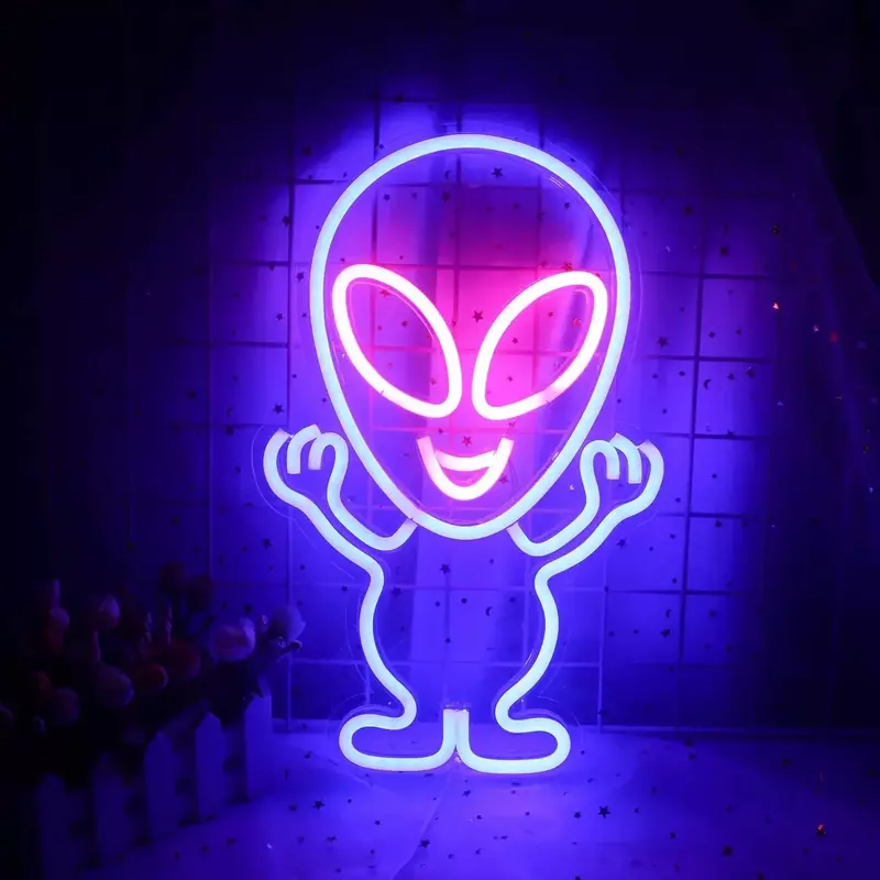 Alien lampu Neon tanda pesawat ruang angkasa Planet berbentuk permainan lampu malam untuk anak-anak kamar tidur Natal Bar pesta liburan seni pernikahan Dekorasi Rumah