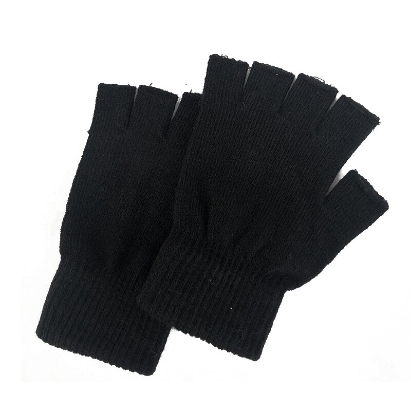 Gants tricotés en laine unisexe demi-doigt, mitaines d'extérieur, mitaines courtes, mitaines chaudes, confort élastique, femmes et hommes, hiver