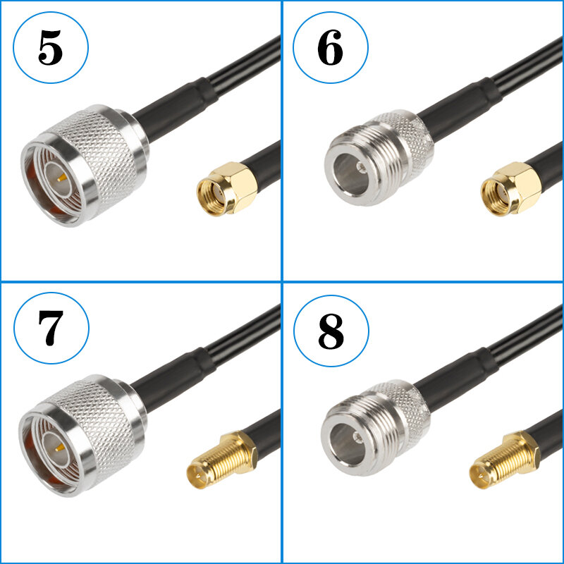 Konektor SMA laki-laki ke N laki-laki tipe N perempuan RG58 kabel ekstensi koaksial RG58 0.3 M-20 M adaptor RF Pigtail N ke SMA kabel koaksial