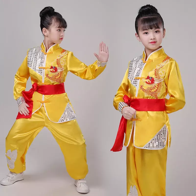 زي الرقص الصيني للفتيان والفتيات ، ملابس ممارسة الكونغ فو ، أداء المسرح Wushu Taijiquan ، طالب صغار