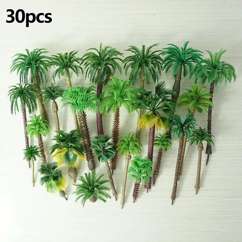 Modelo mixto de palmera de coco de plástico, 30 piezas, decoración de paisaje de ferrocarril, árboles de coco