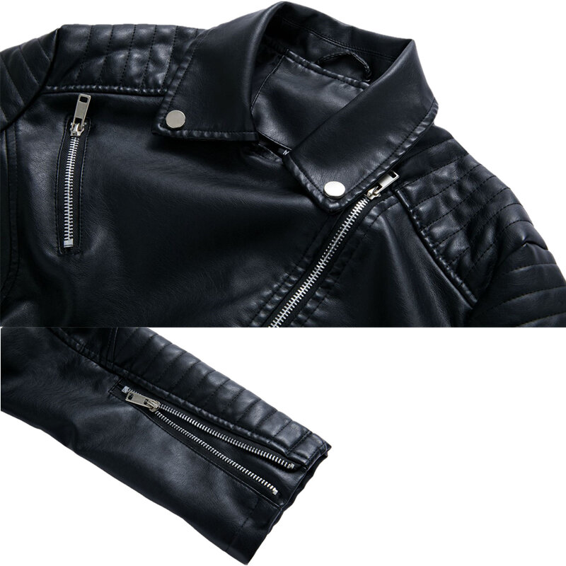 Женская короткая мотоциклетная куртка из ПУ кожи, с отложным воротником и молнией