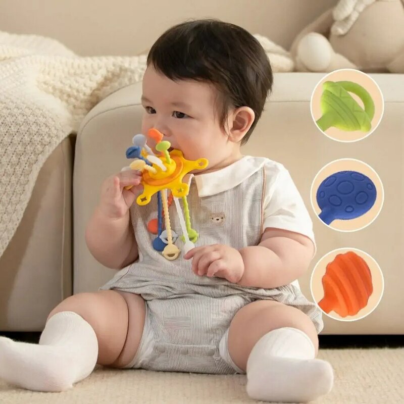 Mainan edukasi bayi 3 in 1, mainan edukasi kognitif 3 in 1 silikon PP tali tarik bayi, mainan Montessori, pegangan jari latihan bayi