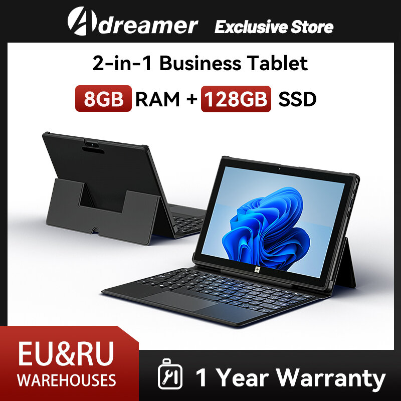 Adreamer 2 в 1 планшет с клавиатурой 1280 × 800 IPS 10,1 дюймов портативный ПК 8 ГБ ОЗУ 128 Гб ПЗУ N4020C Windows 11 офисный планшет