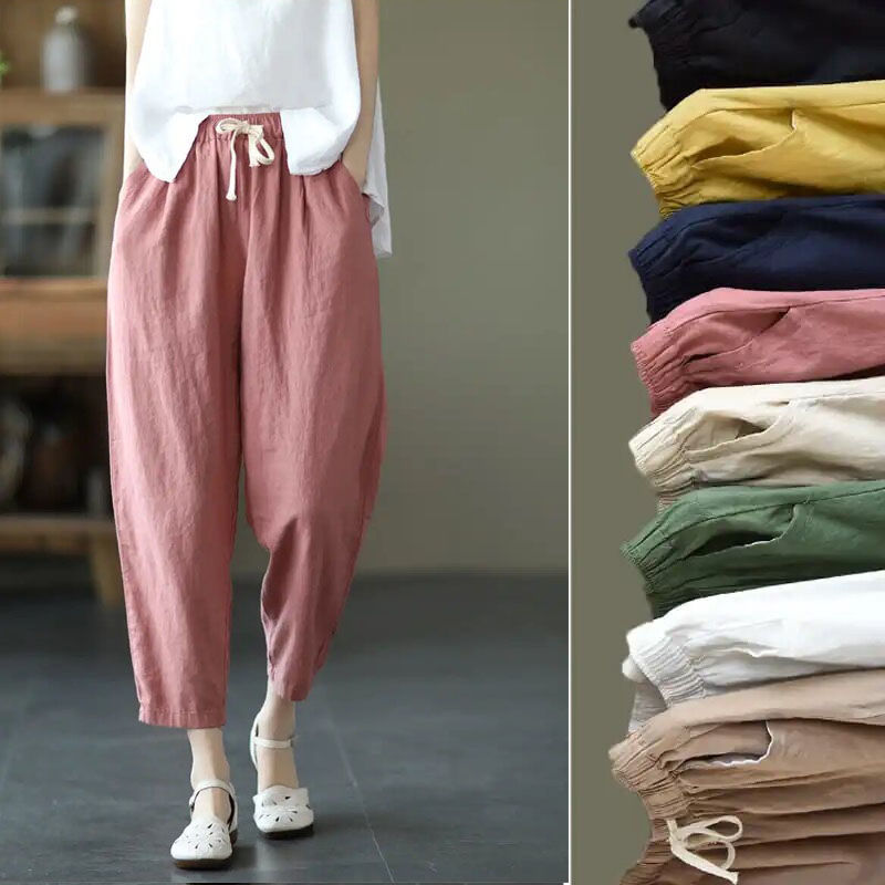 Calças femininas de cintura alta harem calças retas novas em xia xinxin carga larga solta mulher pant define roupas estilo coreano