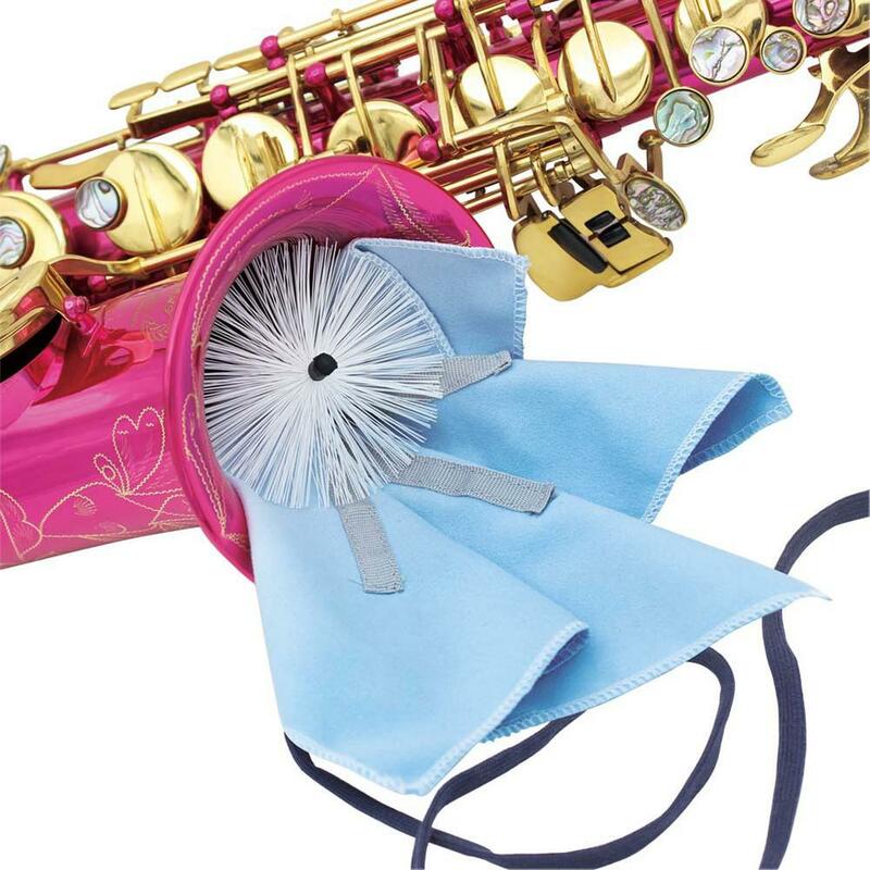 Saxophone Swab Body Cleaning Cloth with Brush Head Cord Washable Absorbent Microfiber Wiping Cloth Cleaner for Alto Tenor Sax