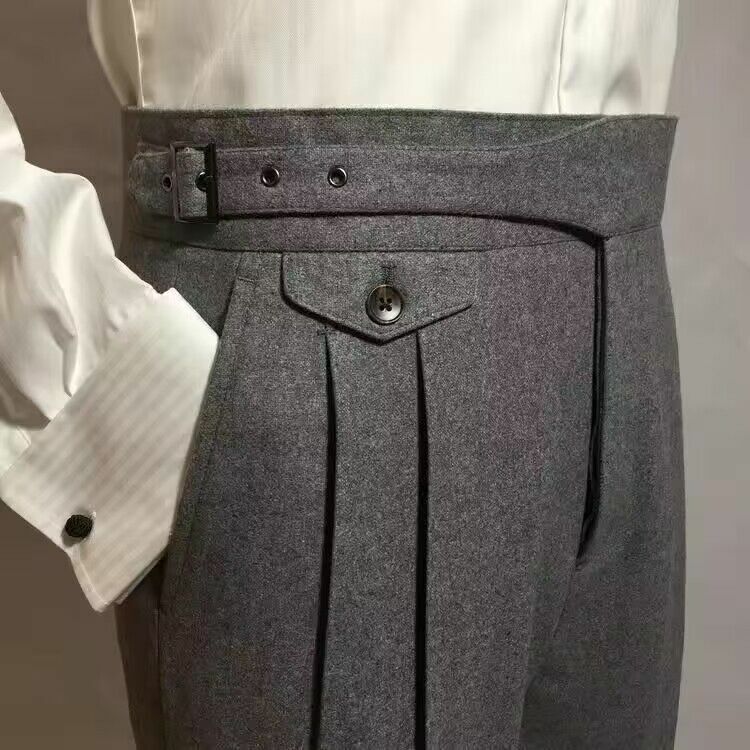 2023 Men's Autumn Winter New High Waist Woolen Trousers Male Tweed Business Casual Pants Men Long Formal Straight Pants H336