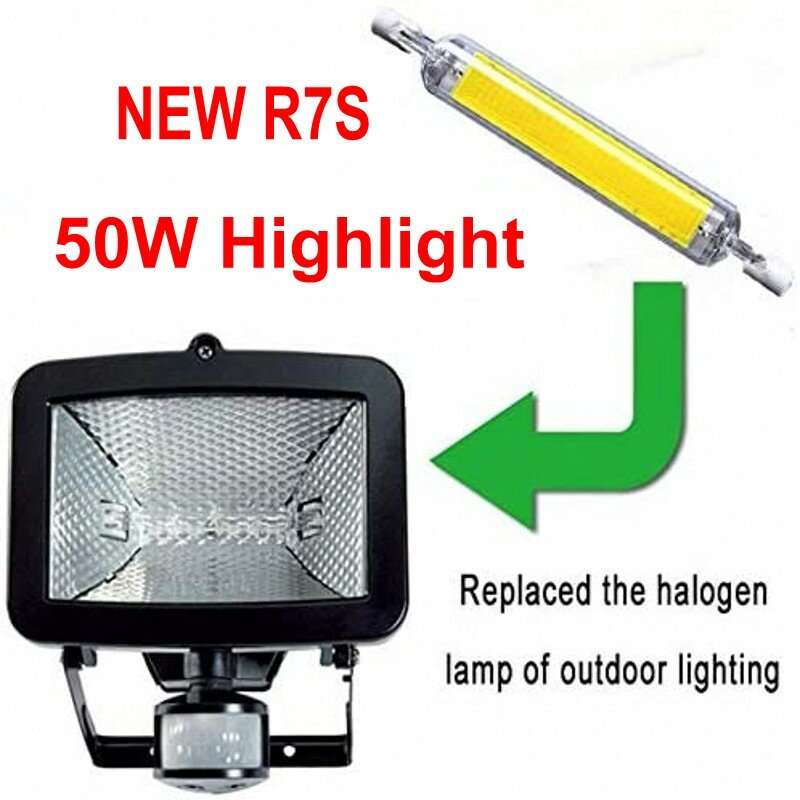 Super brilhante COB LED Spotlight, lâmpada R7S, tubo de vidro, substituir a luz de halogênio, 78mm, 118mm, 50W, 78mm, 118mm, 220V AC, 110V, novo