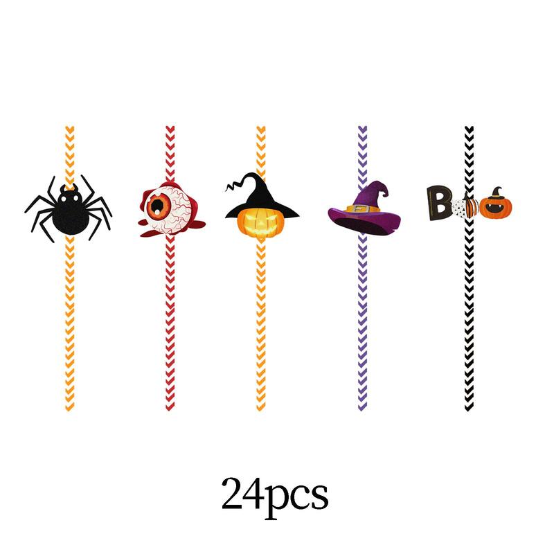 24x Halloween Paper Straws 7.68inch Colorful Decorations Drinking Straws for Party Bar Festival Horror Theme Parties Carnival