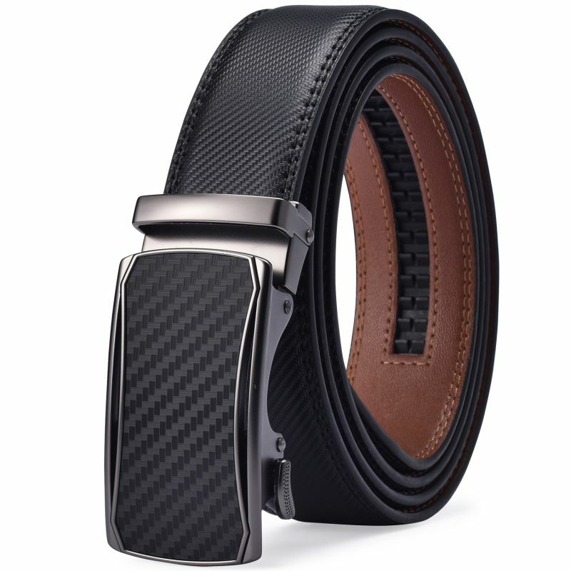 Cinturón de trinquete para hombre, vestido con cuero de primera calidad, cinturón deslizante con hebilla automática ajustable más fácil
