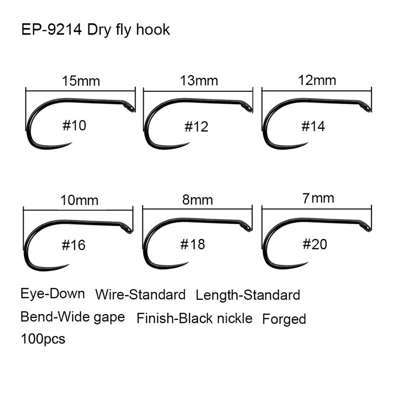 Eupheng 50pcs Competition Barbless Fly Fishing Hook Tying Materails Dry Nymph Shirmp Wet Caddis Fly Hook Black Nickle