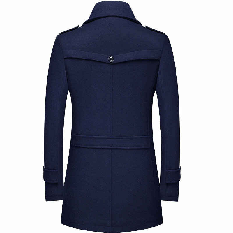 Зимнее мужское шерстяное пальто, модный плотный Тренч средней длины, однотонная теплая верхняя одежда с отложным воротником, деловое повседневное шерстяное пальто для мужчин