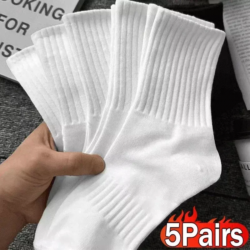 1/5 paia calzini da uomo in cotone addensato calzini lunghi in spugna con fondo solido calzini sportivi bianchi neri calzini Casual traspiranti maschili