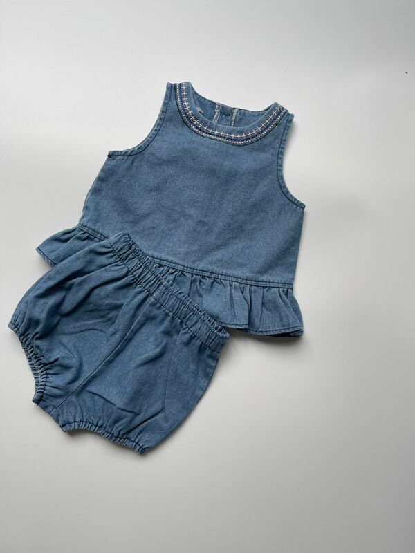 2024 Sommer neue Baby ärmellose Jeans Kleidung Set Baby süße Spitze Weste Shorts 2 stücke Anzug lässig vielseitige Kleinkind Outfits