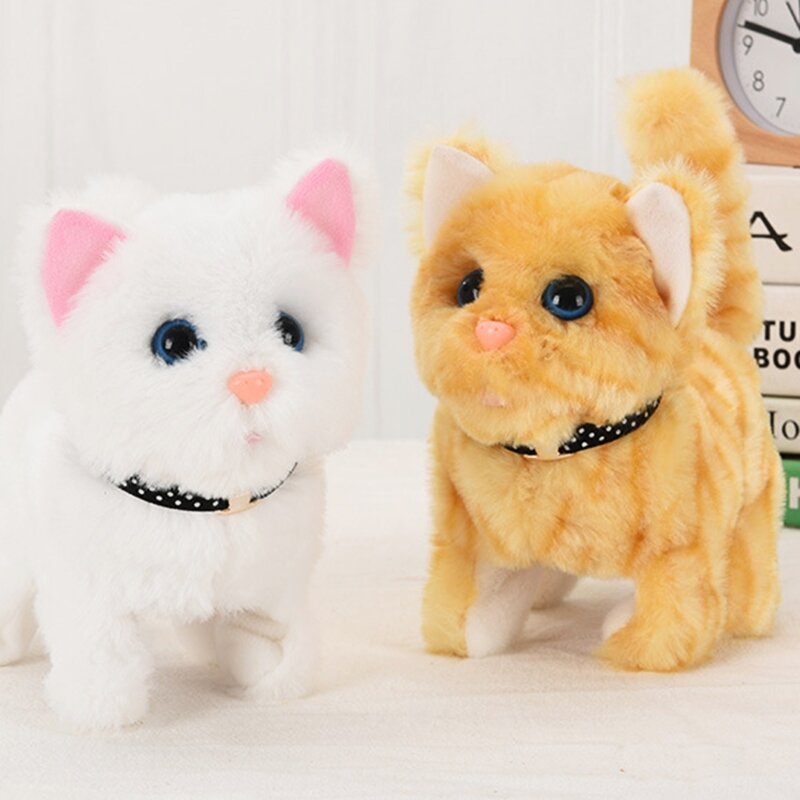 Plush Electronic Cats Move and Meow Walking Lifelike Interactive Toy Pet Stuffed Kitten for Girls Kids Baby Funny Gift