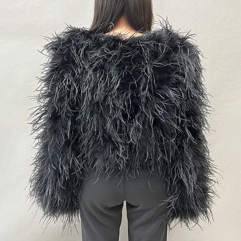 Jaqueta de penas de avestruz real para mulheres, casaco feminino com corte natural, casacos de pele de inverno, S5582, 2024