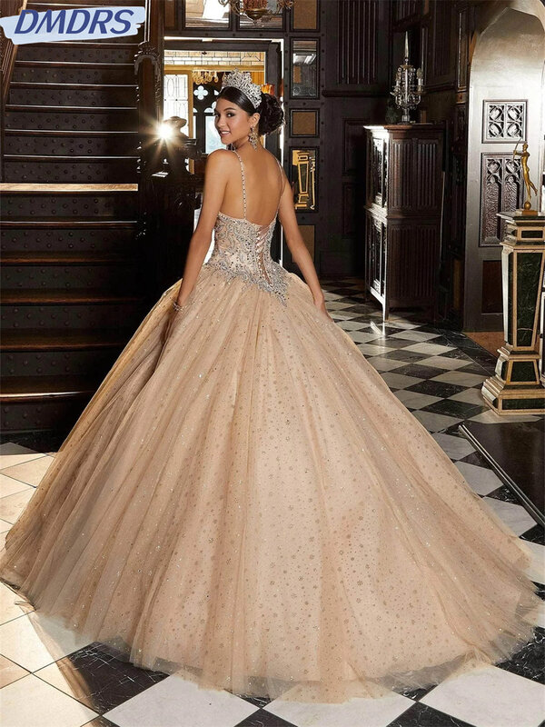 Glänzende Perlen A-Linie Ballkleid 2024 klassische Spaghetti träger Abendkleider anmutige boden lange Kleider vestidos de novia