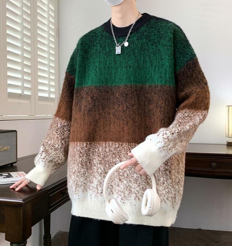 2023 nowy trzy kolory kontrastowy śnieżynka w kropki koszula z dzianiny jesienno-zimowy męski sweter modna sweter z okrągłym dekoltem