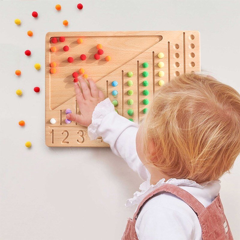 Rainbow Board Color Sorting Sensory Toy Baby Montessori Wooden Toy DIY Elimination Bead Clip Bead Fine Motor Training Board Game