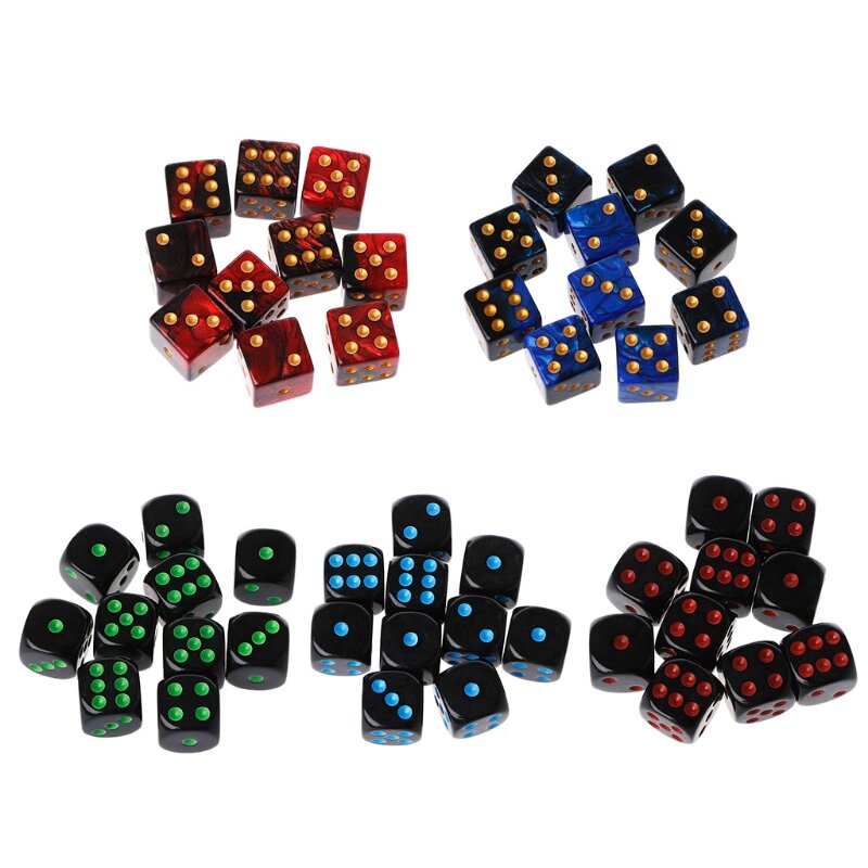 مجموعة نرد مكعبات أكريليك متعددة الألوان ، طاولة محمولة ، 6 جوانب ، 10 ألعاب ، 15 لعبة