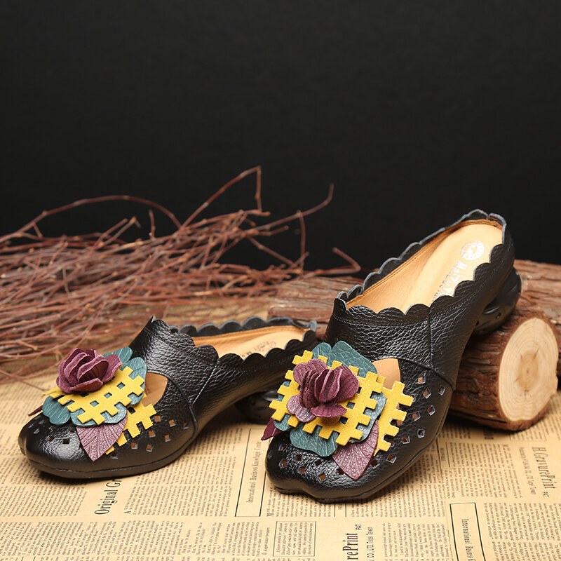 여성용 여름 슬리퍼 샌들 플랫, 중공 디자인, 편안한 뮬 로우 힐 신발, 하이 퀄리티 신발, 디자이너 로퍼