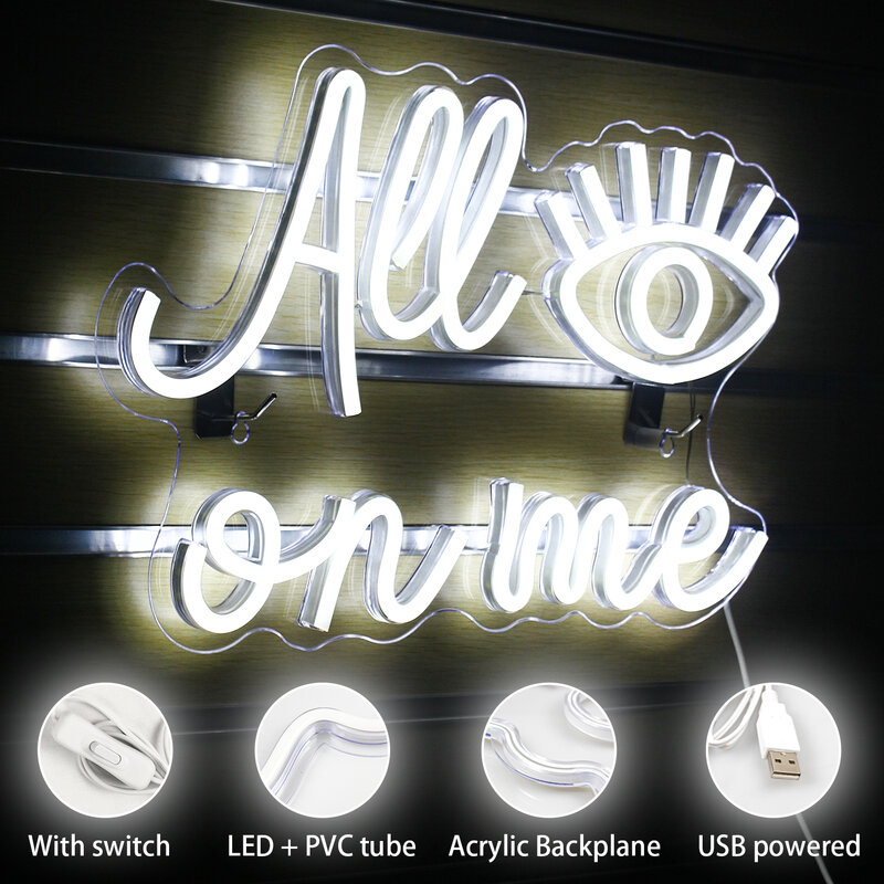 All Eyes On Me Neon Sign LED Party Decoration Lights For Bedroom Wedding Home Bars Night Game Club USB Hanging Letter Wall Lamp