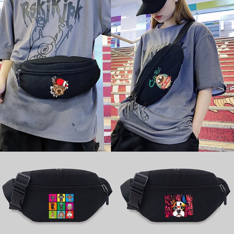 2022 여성 허리 가방 겨드랑이 가슴 메신저 가방 야외 스포츠 Crossbody 가방 개 시리즈 패턴 여행 전화 지갑 벨트 가방