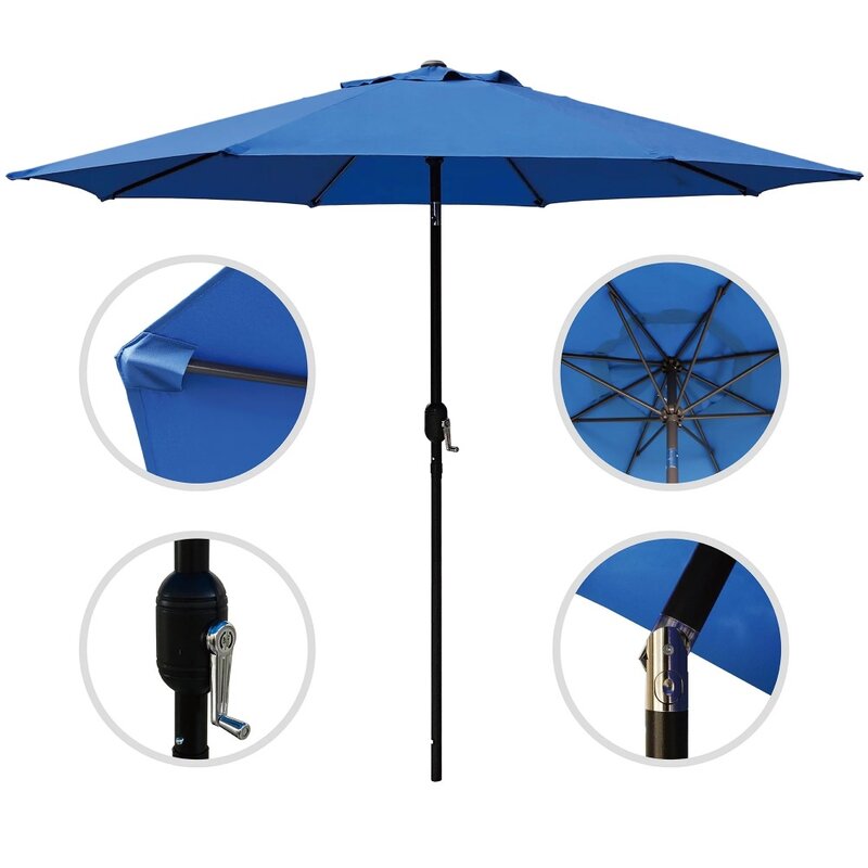Parapluie de marché inclinable à manivelle de 9 pieds, meubles de patio, mobilier d'extérieur