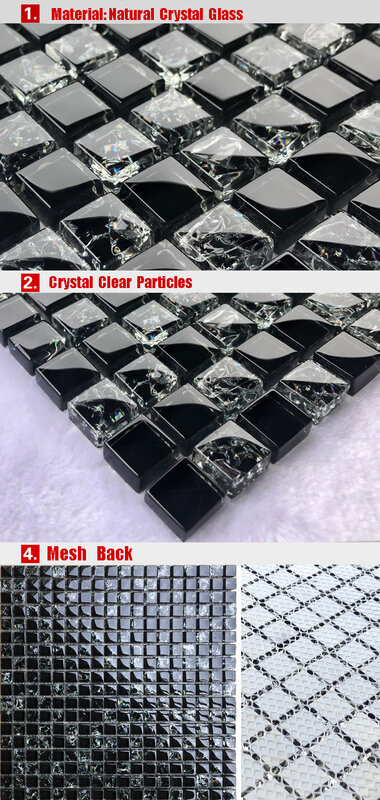 2023 New Classic American Style Black Color Crystal Glass Mosaic Tiles For Bathroom/Living Room Background Wall Decorative