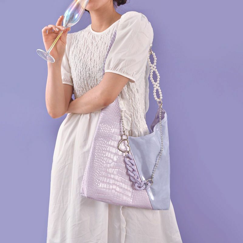 Women Bag Patchwork Sweet Pearl Chains Fashion SOFT High-Capacity Shoulder Bag Handbag Luxury Girls Bag Lovely
