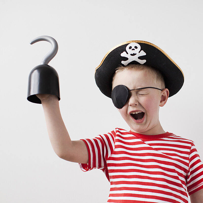 Properti kostum Cosplay kapten bajak laut, perlengkapan dekorasi Halloween pesta bajak laut, mainan hadiah suvenir anak-anak, tambalan mata kerangka kait, topi properti kostum Cosplay kapten bajak laut