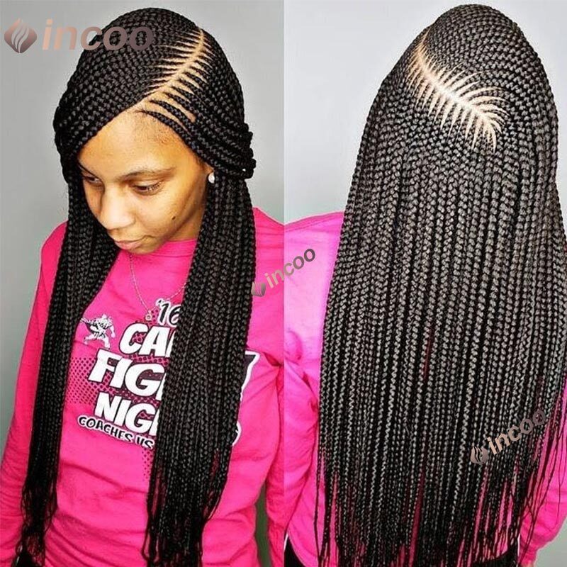 Incoo Synthetic Full Lace Frontal Larger Box Braided Lace Wigs Side Part Prepluck Baby Hair New Arrival Afro Knotless Braid Wig