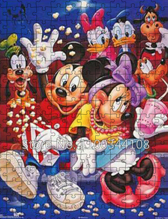Mickey Mouse Minnie Puzzles Disney Movie Cartoon Jigsaw Puzzle Children's Educational Adult Decompression Toys Handmade Gift