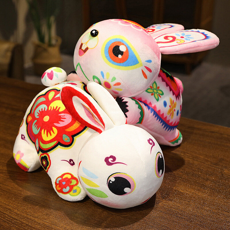 Mainan boneka kelinci zodiak Cina, tahun baru 2023, boneka kelinci mewah, bantal diisi untuk hadiah Tahun Baru