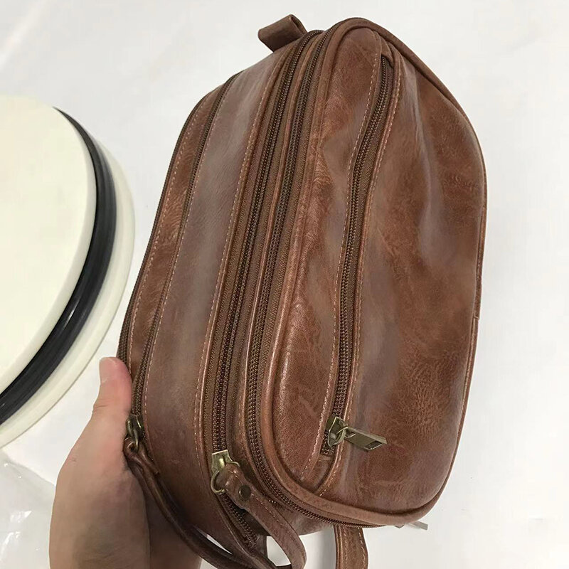 กระเป๋าใส่อุปกรณ์จัดระเบียบของในห้องน้ำหนัง PU สำหรับผู้หญิง, กระเป๋าเครื่องสำอางแบบพกพากันน้ำใช้ tas kosmetik นักธุรกิจผู้ชาย