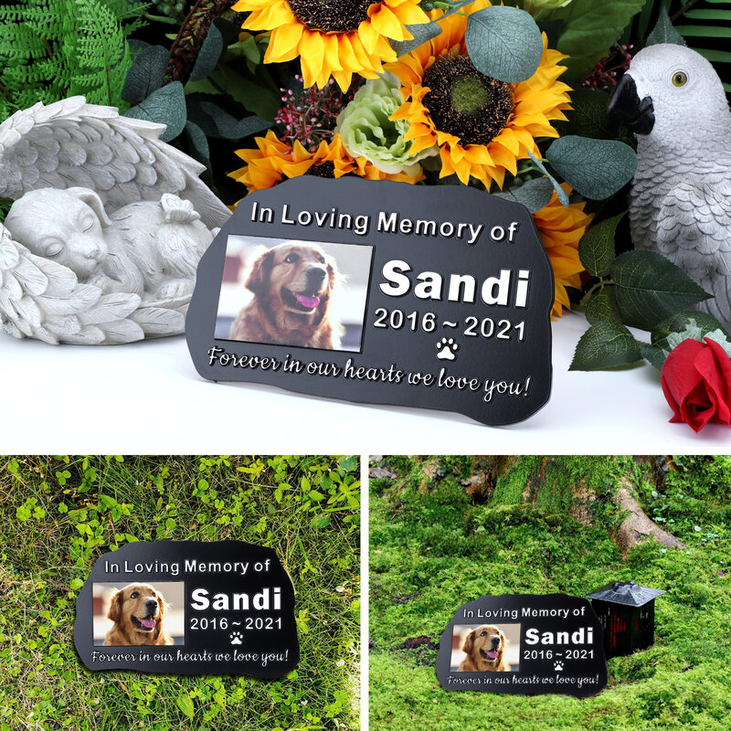 Plak Peringatan Hewan Peliharaan dengan Foto Disesuaikan Terukir Plakat Peringatan Pemakaman untuk Orang Yang Dicintai Kucing Anjing Hilang atau Burung Penanda Kuburan