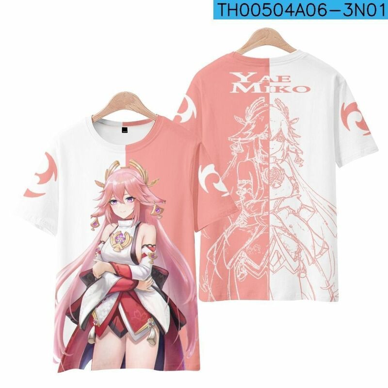 Camiseta de Cosplay del juego Yae Miko, camisa con estampado 3D de Genshin Impact, Tops de fiesta a la moda, ropa de calle de verano