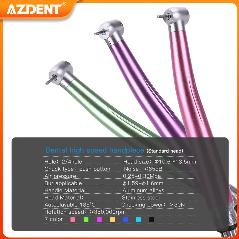 AZDENT – Turbine à Air pour dentisterie, 2 ou 4 trous, pièce à main, vitesse élevée, tête Standard, bouton poussoir, Rotor, cartouche, fournitures d'outils de dentisterie